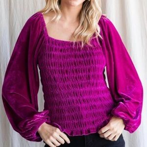 NWT Jodifl LA magenta velvet smocked blouse